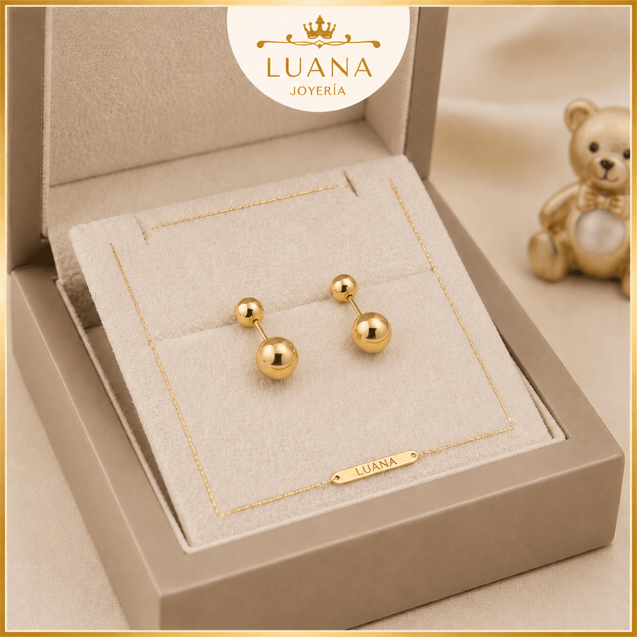 Aretes Abridores para Bebé Bombita Oro 18K | Broche Rosca — foto 1