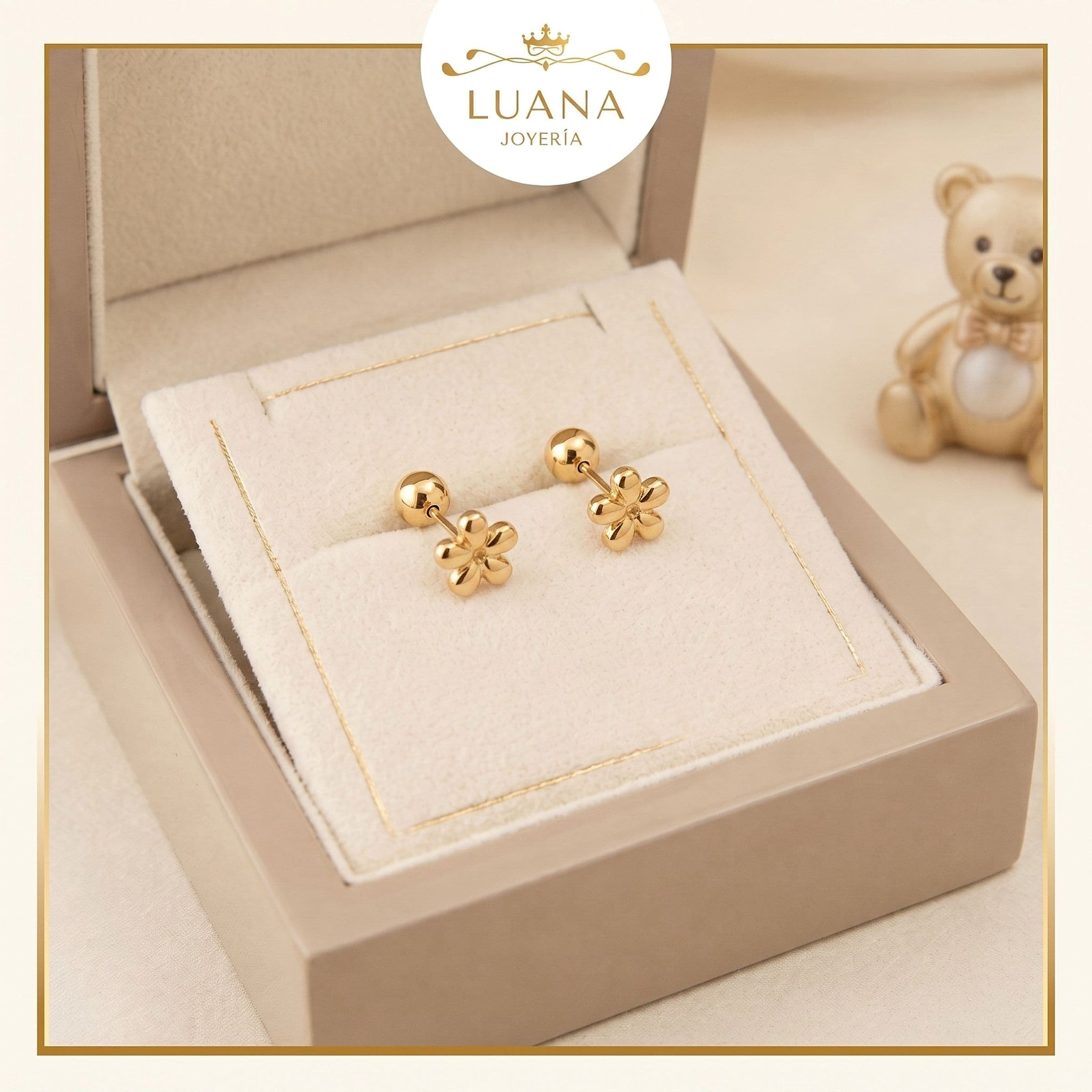 Aretes Abridores para Bebé Florcita Oro 18K | Broche Rosca — foto 1