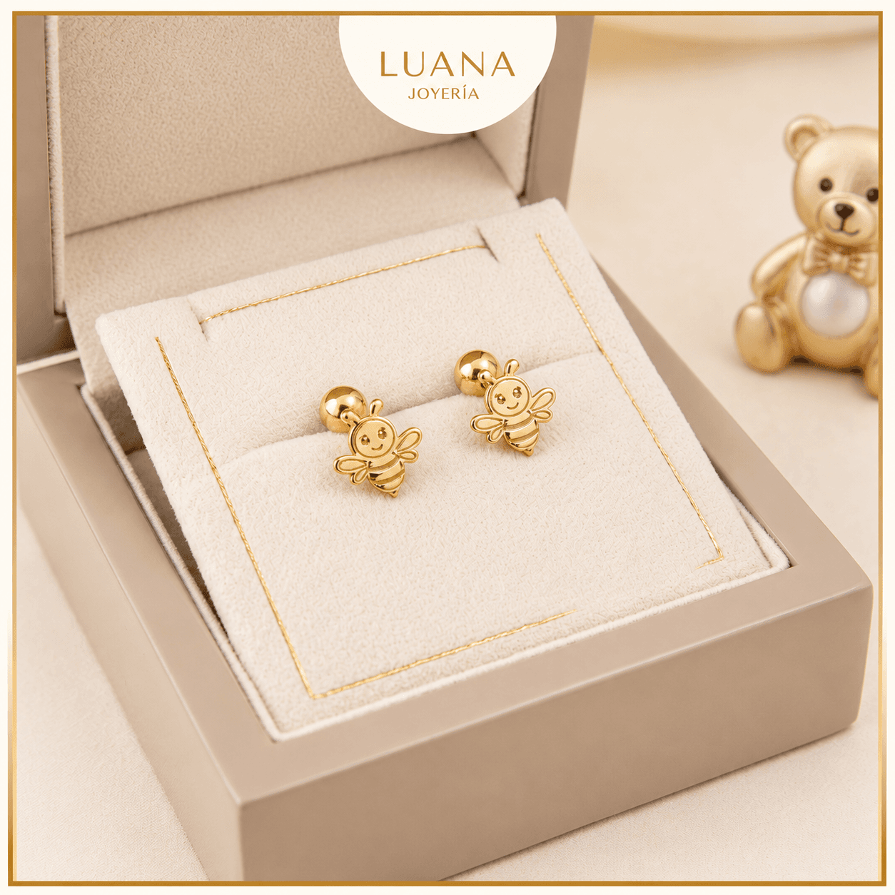 Aretes Abridores para Bebé Abejita Oro 18K | Broche Rosca — foto 1