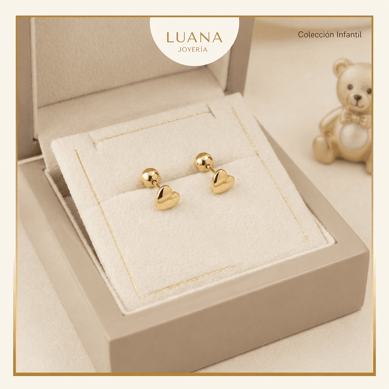 Aretes Abridores para Bebé Corazón Oro 18K | Broche Rosca — foto 1